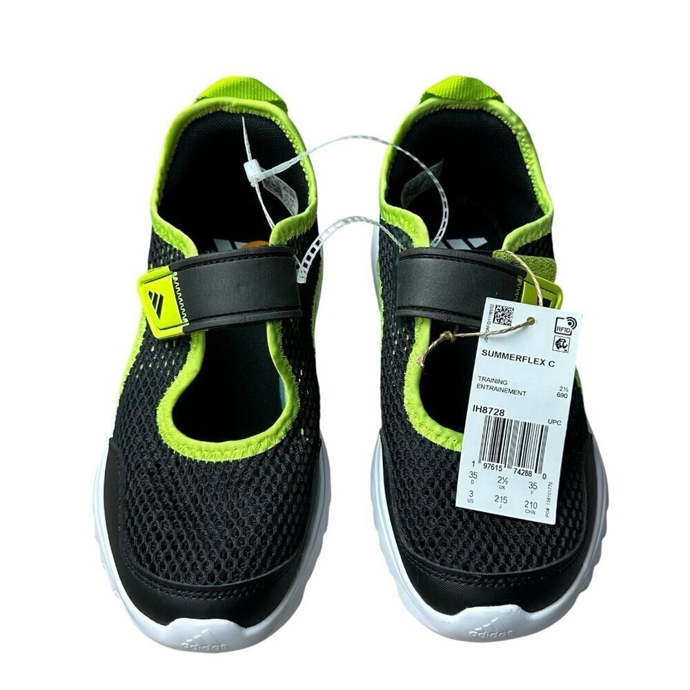 Adidas Summerflex C Kids Training Shoes Black Neon Yellow Mesh Slip On US 3 NWT